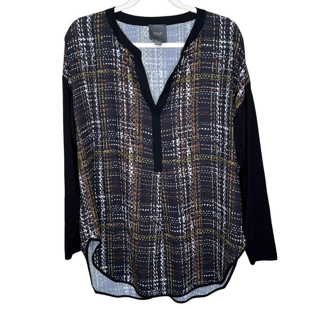 Lysse New York Emily Mixed Media Tunic Top Mineral Plaid Size Medium